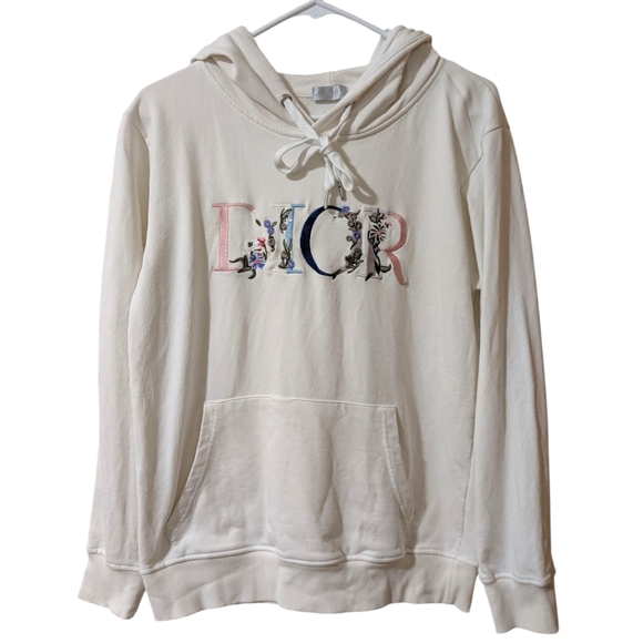 RARE ​Dior x Kaws Embroidered Floral Pullover Hoodie Medium -White - Picture 1 of 6